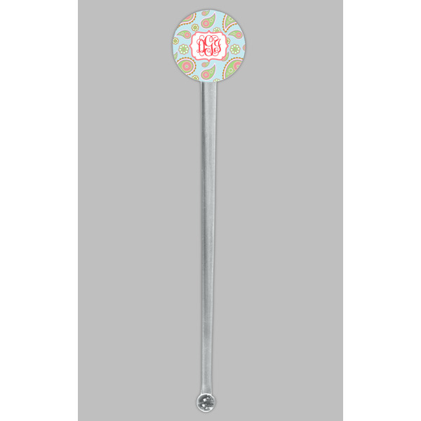 Blue Paisley Clear Plastic 7" Stir Stick - Round - Single Stick
