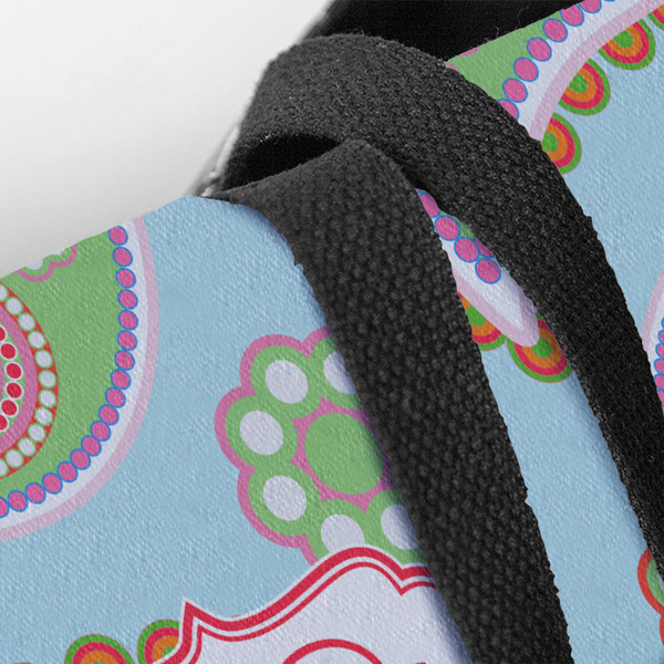 Blue Paisley Closeup of Tote w/Black Handles