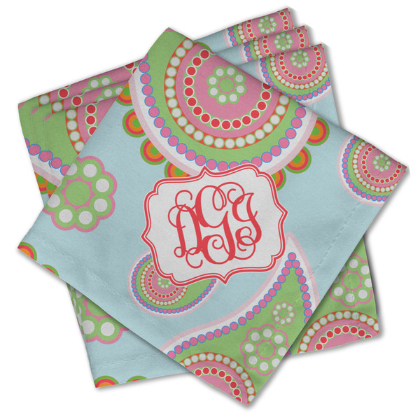 Custom Blue Paisley Cloth Cocktail Napkins - Set of 4 w/ Monogram
