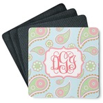 Blue Paisley Square Rubber Backed Coasters - Set of 4 (Personalized)