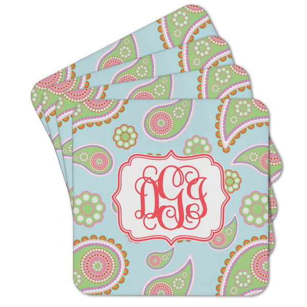 Custom Blue Paisley Cork Coaster - Set of 4 w/ Monogram
