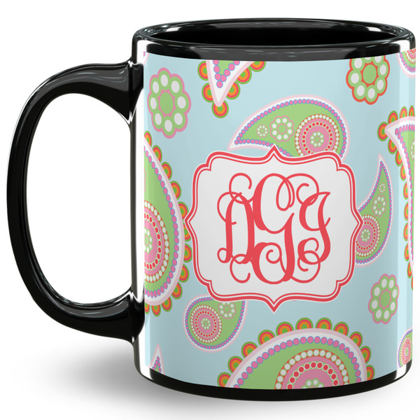 Custom Blue Paisley 11 Oz Coffee Mug - Black (Personalized)