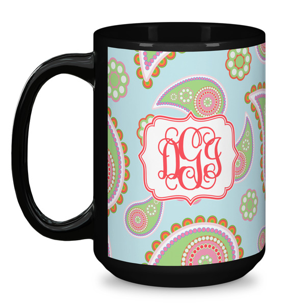 Blue Paisley Coffee Mug - 15 oz - Black