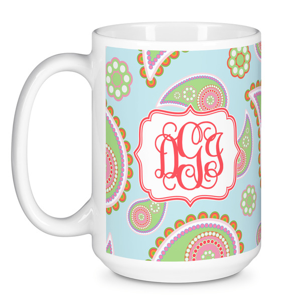 Blue Paisley Coffee Mug - 15 oz - White