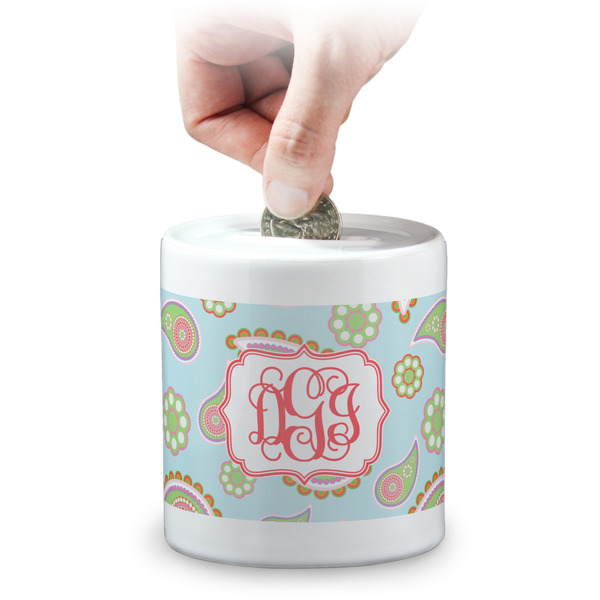Custom Blue Paisley Coin Bank (Personalized)