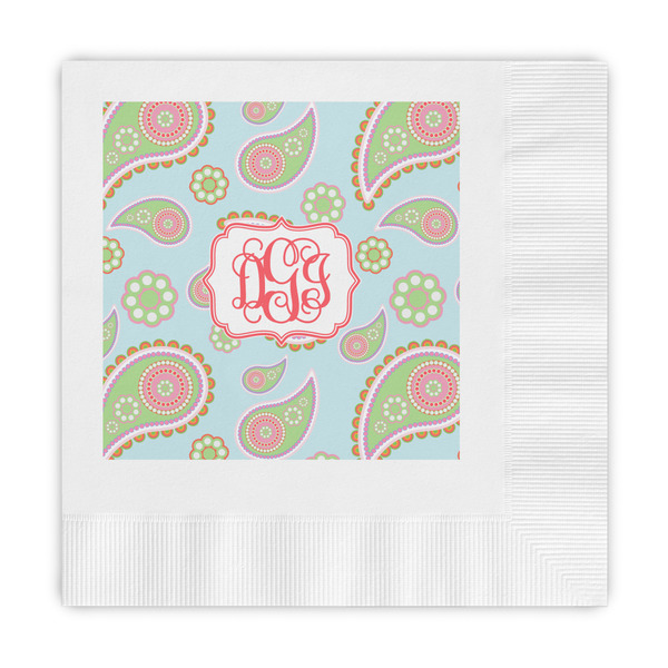 Custom Blue Paisley Embossed Decorative Napkins (Personalized)