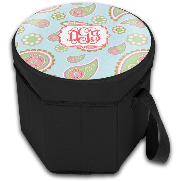Blue Paisley Collapsible Personalized Cooler & Seat (Closed)