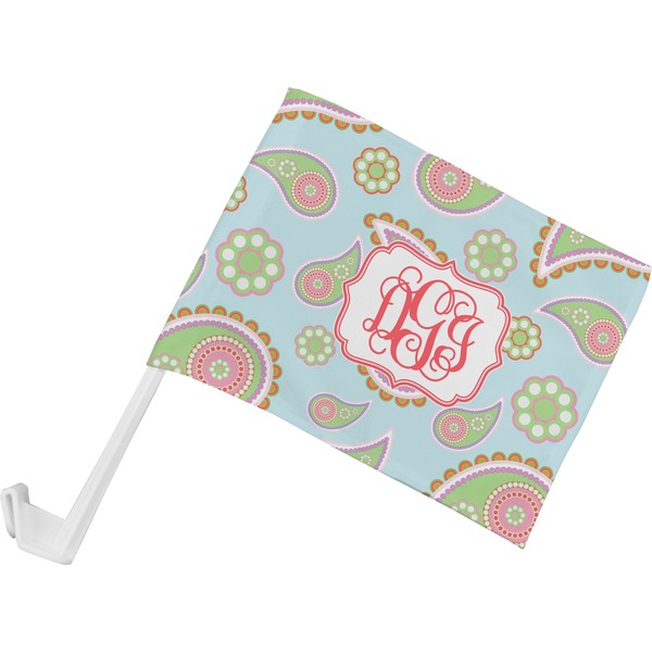Custom Blue Paisley Car Flag - Small w/ Monogram