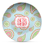 Blue Paisley Microwave Safe Plastic Plate - Composite Polymer (Personalized)