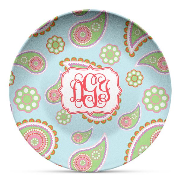Custom Blue Paisley Microwave Safe Plastic Plate - Composite Polymer (Personalized)