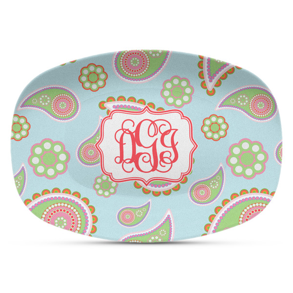 Custom Blue Paisley Plastic Platter - Microwave & Oven Safe Composite Polymer (Personalized)