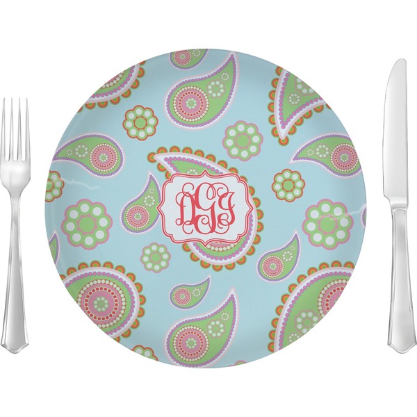 Custom Blue Paisley Glass Lunch / Dinner Plate 10" (Personalized)