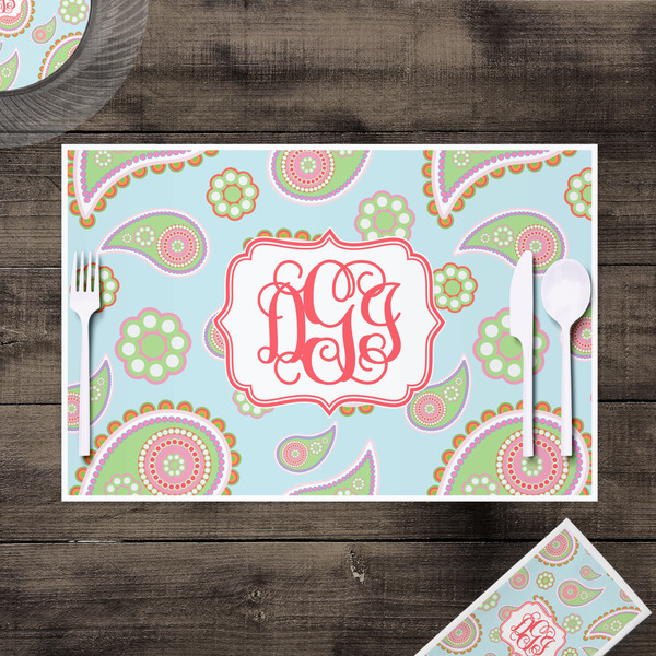 Blue Paisley Disposable Paper Placemat - In Context