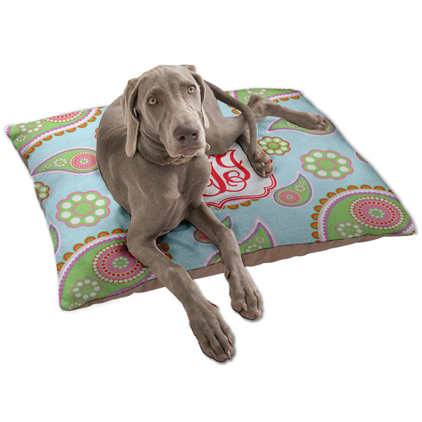 Custom Blue Paisley Dog Bed - Large w/ Monogram