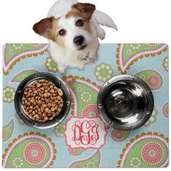 Blue Paisley Dog Food Mat - Medium w/ Monogram