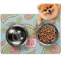 Blue Paisley Dog Food Mat - Small w/ Monogram