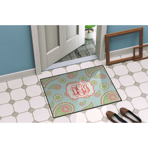 Blue Paisley Door Mat Lifestyle