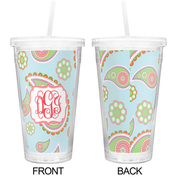 Blue Paisley Double Wall Tumbler with Straw - Approval