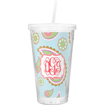 Blue Paisley Double Wall Tumbler with Straw (Personalized)
