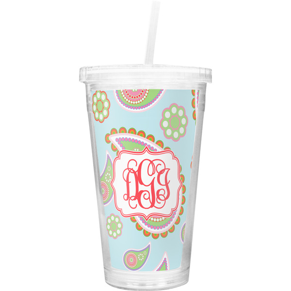 Custom Blue Paisley Double Wall Tumbler with Straw (Personalized)