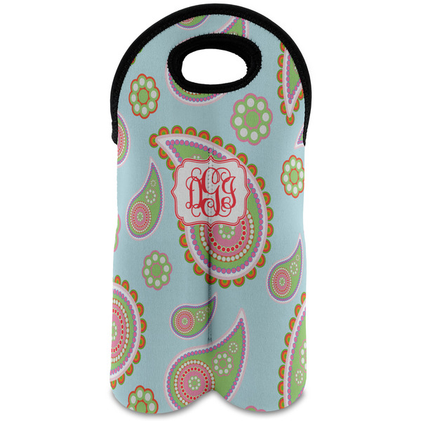 Custom Blue Paisley Wine Tote Bag (2 Bottles) (Personalized)