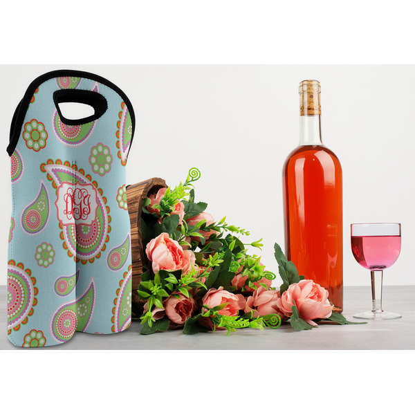 Blue Paisley Double Wine Tote - LIFESTYLE (new)