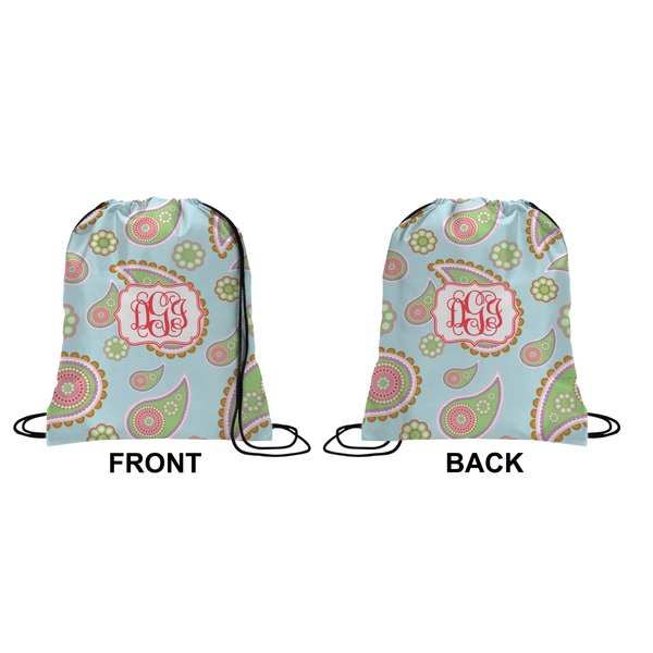 Blue Paisley Drawstring Backpack Front & Back Small