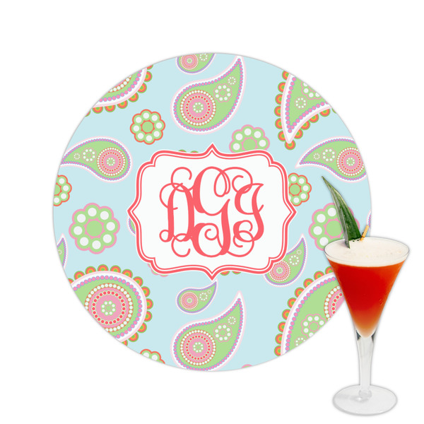 Custom Blue Paisley Printed Drink Topper -  2.5" (Personalized)