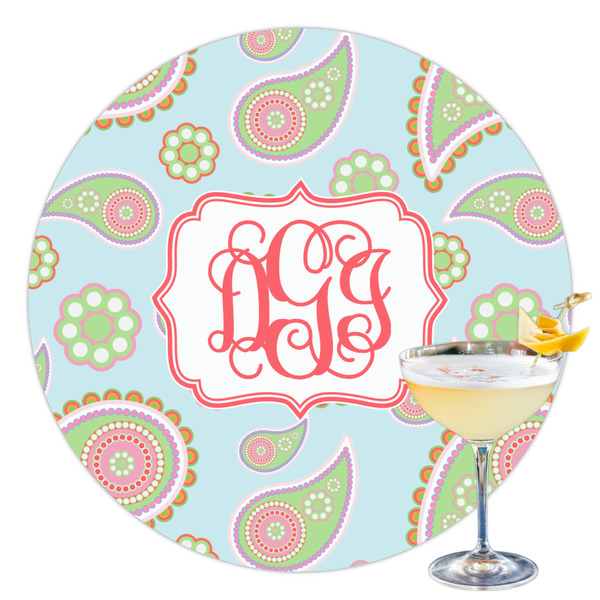 Custom Blue Paisley Printed Drink Topper - 3.5" (Personalized)