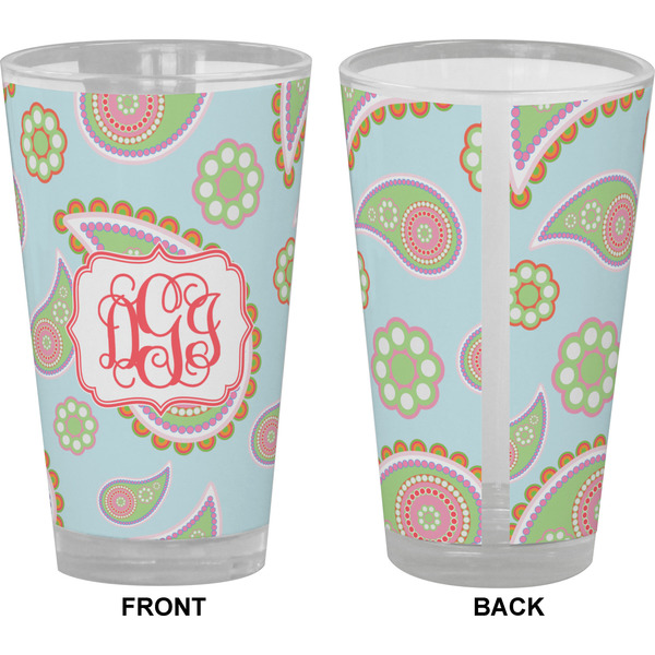 Blue Paisley Pint Glass - Full Color - Front & Back Views