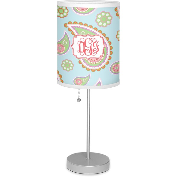 Custom Blue Paisley 7" Drum Lamp with Shade Linen (Personalized)