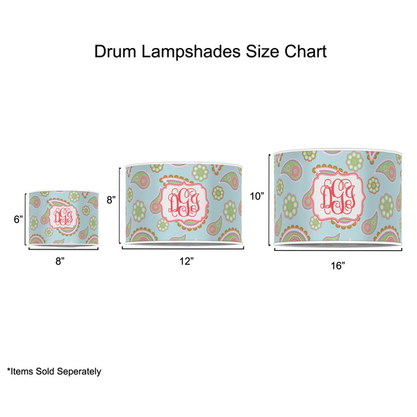 Blue Paisley Drum Lampshades - Sizing Chart