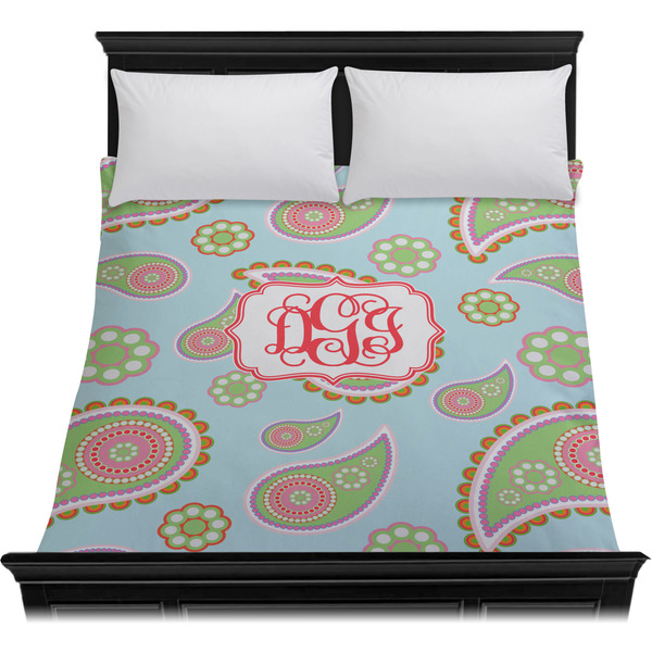 Blue Paisley Duvet Cover - Queen - On Bed - No Prop