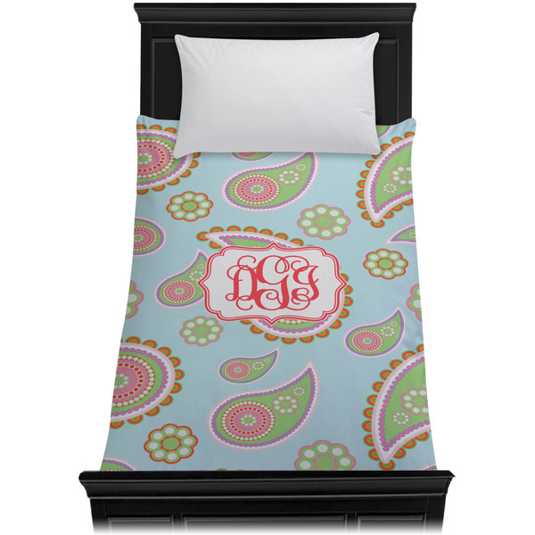 Blue Paisley Duvet Cover - Twin - On Bed - No Prop