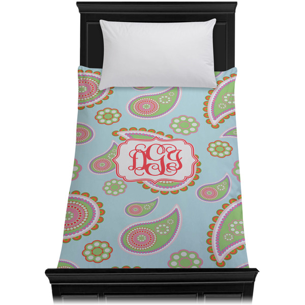 Blue Paisley Duvet Cover - Twin XL - On Bed - No Prop