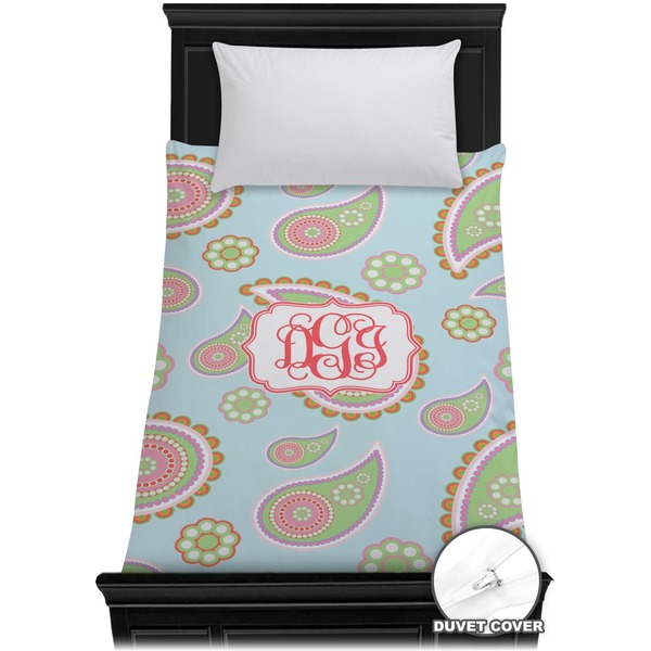 Custom Blue Paisley Duvet Cover - Twin (Personalized)