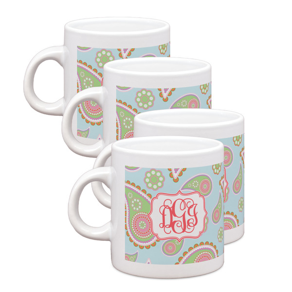 Custom Blue Paisley Single Shot Espresso Cups - Set of 4 (Personalized)