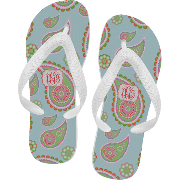Custom Blue Paisley Flip Flops - Large (Personalized)