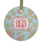 Blue Paisley Flat Glass Ornament - Round w/ Monogram