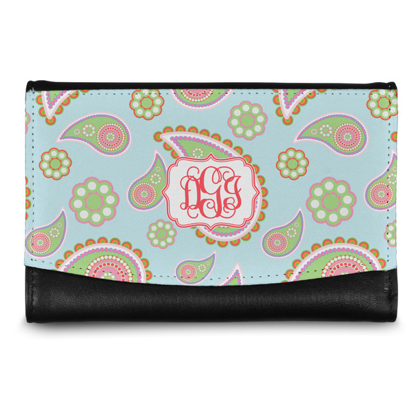 Custom Blue Paisley Genuine Leather Women's Wallet - Small (Personalized)