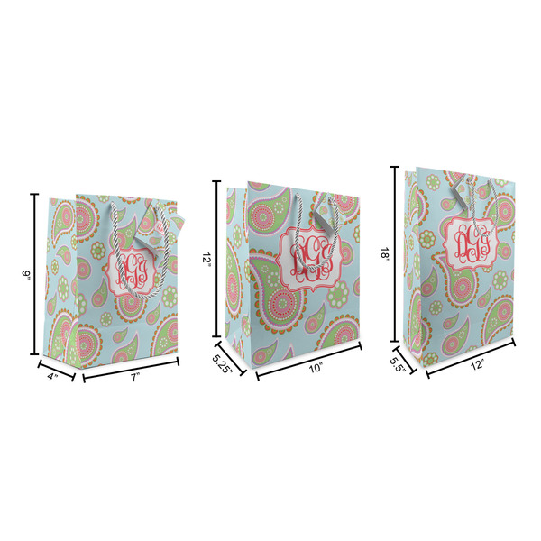 Blue Paisley Gift Bags - All Sizes - Dimensions