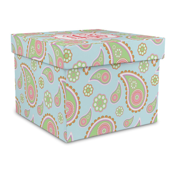 Custom Blue Paisley Gift Box with Lid - Canvas Wrapped - Large (Personalized)