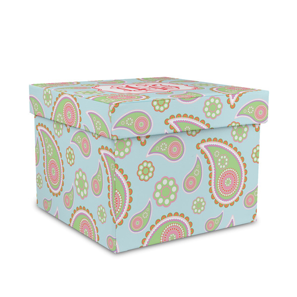 Custom Blue Paisley Gift Box with Lid - Canvas Wrapped - Medium (Personalized)