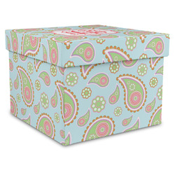 Blue Paisley Gift Box with Lid - Canvas Wrapped - X-Large (Personalized)