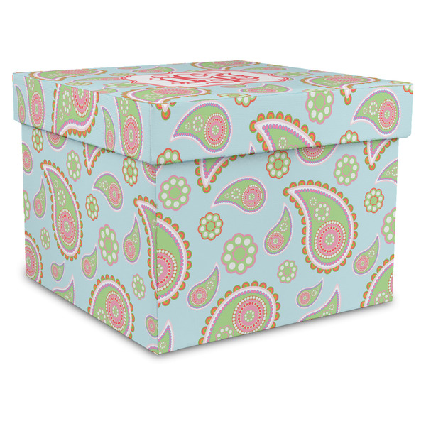 Custom Blue Paisley Gift Box with Lid - Canvas Wrapped - X-Large (Personalized)