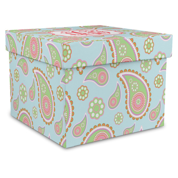 Custom Blue Paisley Gift Box with Lid - Canvas Wrapped - XX-Large (Personalized)