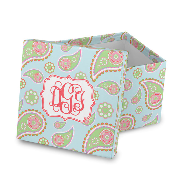 Custom Blue Paisley Gift Box with Lid - Canvas Wrapped (Personalized)
