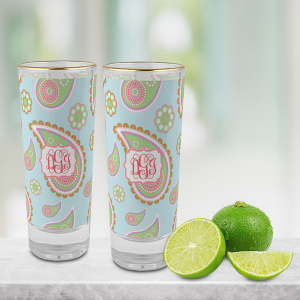 Blue Paisley Glass Shot Glass - 2 oz - LIFESTYLE