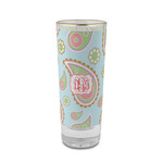 Blue Paisley 2 oz Shot Glass -  Glass with Gold Rim - Single (Personalized)