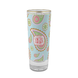 Blue Paisley 2 oz Shot Glass -  Glass with Gold Rim - Set of 4 (Personalized)